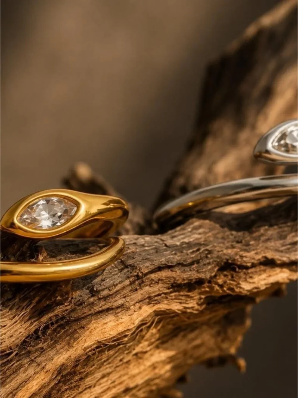 Gold Tone Open Wrap Ring with Marquise Clear Stone